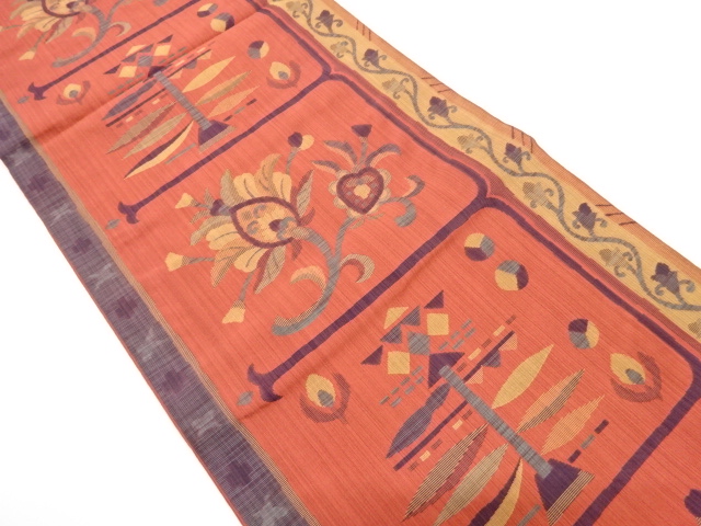 花更紗模様織り出し　袋帯